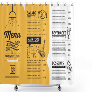 Personality  Hipster And Vintage Art Restaurant Menu Design Template. Shower Curtains