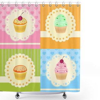 Personality  Set Of Vector Cupcakes With Lace Shower Curtains