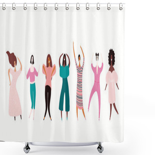 Personality  Set Of Beautiful Girls In Casual Clothes Isolated On White Background. Hand Drawn Vector Illustration. Concept Of Modern Women. Female Cartoon Characters  Shower Curtains