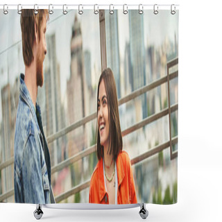 Personality  A Man And A Woman Of Different Backgrounds And Ages Standing Together, Showcasing Unity, Diversity, And Partnership Shower Curtains