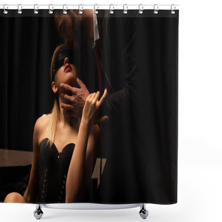 Personality  Seductive Man Kissing Woman In Mask On Bed In Dark Room Shower Curtains