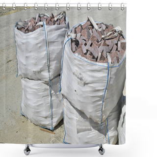 Personality  A Flexible Intermediate Bulk Container (FIBC) With Granite Blocky On A Construction Site. Shower Curtains