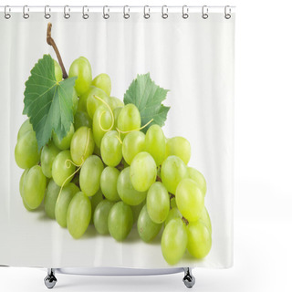 Personality  Fresh Green Grapes With Leaves. Isolated On White Shower Curtains
