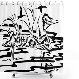 Personality  Loon Lake Vector Art Shower Curtains