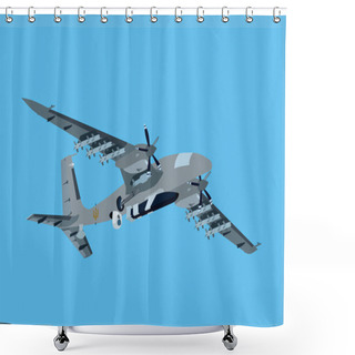 Personality  Illustration Of Autopilot Military Drone With Ukrainian Trident Symbol On Blue Background Shower Curtains