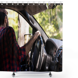 Personality  Male Driver Driving Pickup Truck In Forest Shower Curtains