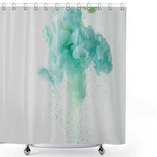 Personality  Abstract Background With Turquoise Paint Flowing In Water, Isolated On Grey Shower Curtains