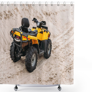 Personality  Yellow All-terrain Vehicle Parked On Sand Shower Curtains