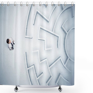 Personality  Business Man Looking At Circular Maze With Nowhere To Go Shower Curtains