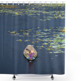 Personality  Srinagar, India - June 15, 2017: Man Riding A Shikara Boat On The Dal Lake In Srinagar, Kashmir, India. Shower Curtains