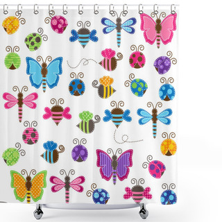 Personality  Large Vector Collection Of Patchwork And Baby Shower Themed Bugs Shower Curtains