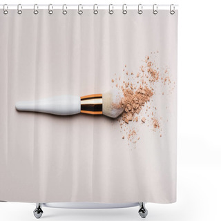 Personality  Top View Of Cosmetic Brush With Face Powder On Beige Background Shower Curtains