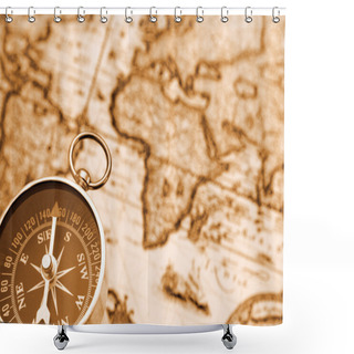 Personality  Compass On Old Map Shower Curtains