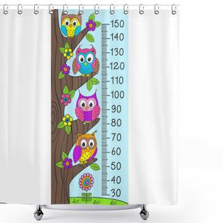 Personality  Growth Measure With Funny Owls - Vector Illustration, Eps Shower Curtains