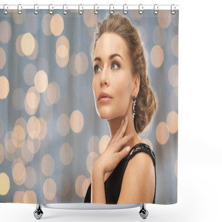 Personality  Beautiful Woman Wearing Earrings Over Lights Shower Curtains
