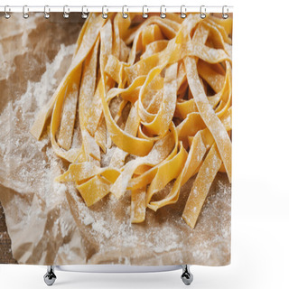 Personality  Still Life With Raw Homemade Pasta And Ingredients For Pasta Shower Curtains