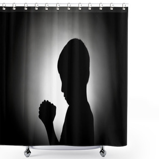 Personality  Bowed In Prayer Silhouette. Shower Curtains