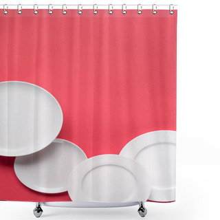Personality  Composition Of White Plates On Red Background Shower Curtains