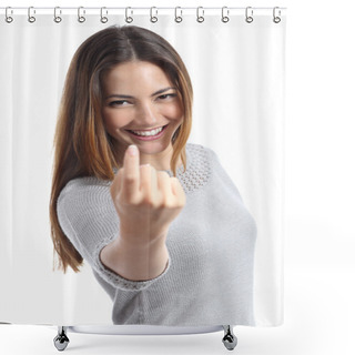 Personality  Happy Woman Gesturing Beckoning Shower Curtains
