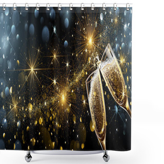 Personality  New Year Fireworks And Champagne Shower Curtains