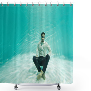 Personality  Arabian Businessman Swimming With Crossed Legs In Pool  Shower Curtains