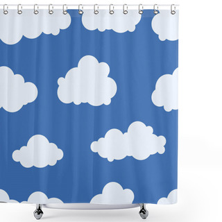Personality  Children Seamless Pattern Of Blue Clouds, Cartoon Wallpaper Shower Curtains