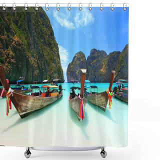 Personality  Boats On White Sand Beach Shower Curtains