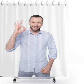Personality  Man Showing Okay Sign Shower Curtains
