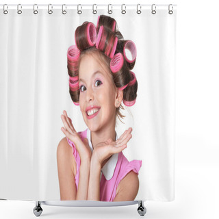 Personality  Little Pretty Girl   In Hair Curlers  Shower Curtains