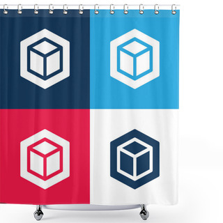 Personality  3d Blue And Red Four Color Minimal Icon Set Shower Curtains