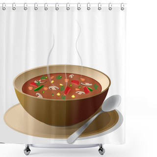 Personality  Bowl Of Hot Soup On Plate Shower Curtains