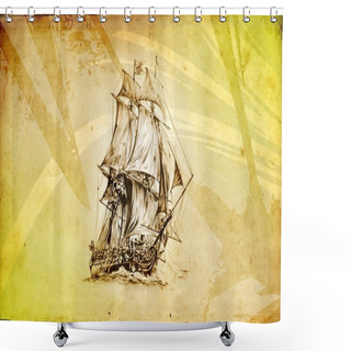 Personality  Antique Boat Sea Motive Drawing Handmade Shower Curtains