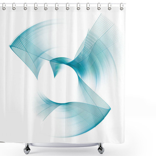 Personality  Turquoise Wavy Surfaces Are Arranged In A Circle On A White Background. Graphic Design Element. 3d Rendering. 3d Illustration. Abstract Fractal Background For Business And Industry. Shower Curtains