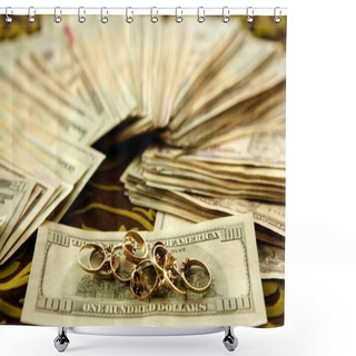 Personality  Dollar Notes And Gold Rings Over Tablecloth Shower Curtains