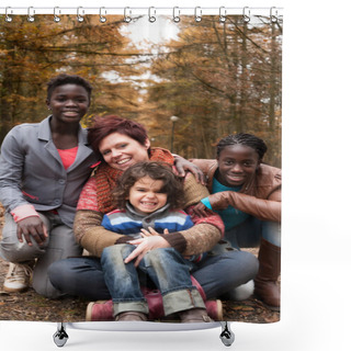 Personality  Multiracial Family In The Autumn Shower Curtains