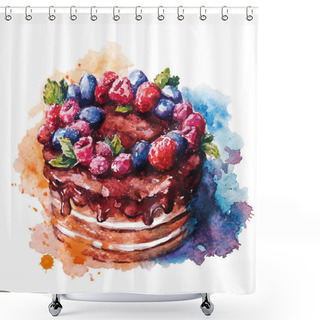 Personality  Hand Painted Watercolor Cake. Vector Illustration. Shower Curtains