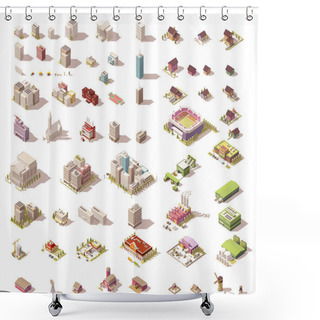 Personality  Vector Isometric Low Poly Buildings And Houses Shower Curtains