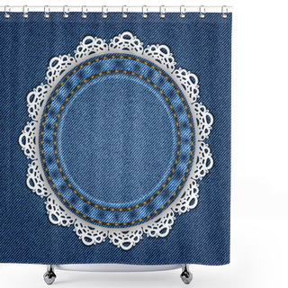 Personality  Denim Background With Ornate Floral Pattern Shower Curtains