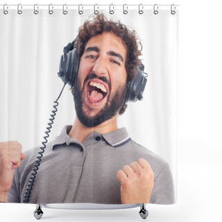 Personality  Young Bearded Man With Headphones Shower Curtains