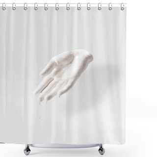 Personality  Abstract Sculpture In Shape Of Human Palm In White Paint On White Shower Curtains