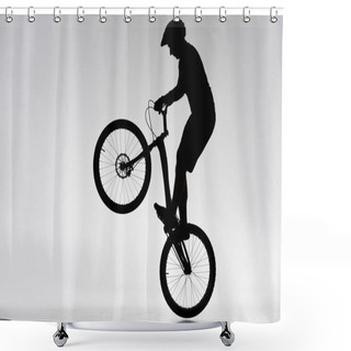 Personality  Silhouette Of Trial Biker Performing Bunny Hop On White Shower Curtains