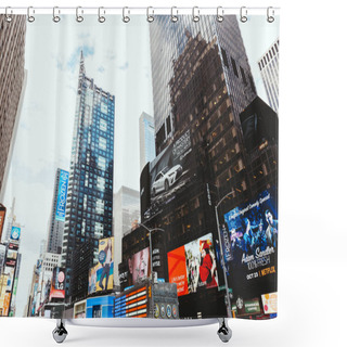 Personality  TIMES SQUARE, NEW YORK, USA - OCTOBER 8, 2018: Low Angle View Of Skyscrapers And Billboards On Times Square In New York, Usa Shower Curtains