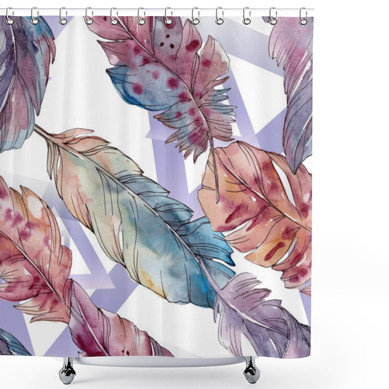 Personality  Colorful Bird Feather From Wing Isolated. Watercolor Background Illustration Set. Seamless Background Pattern. Shower Curtains