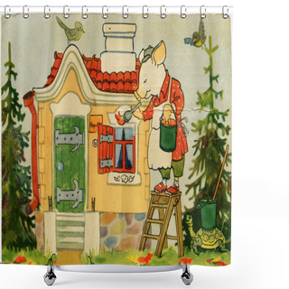 Personality  The Three Little Pigs, VINTAGE POSTCARD Shower Curtains