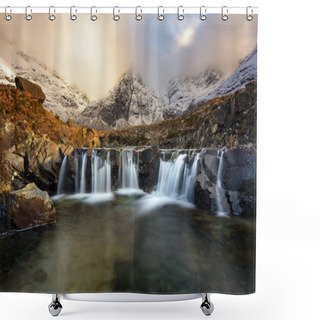 Personality  Stunning Cascade Waterfall At The Fairy Pools On The Isle Of Skye In The Scottish Highlands. Taken In The Evening Golden Hour, Beautiful Light From The Sun Can Be Seen In The Winter Landscape. Shower Curtains