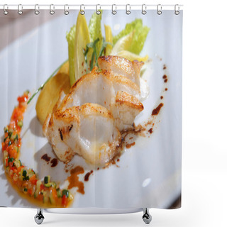 Personality  Fried Cod With A Potato And Vegetables Shower Curtains
