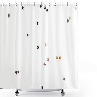 Personality  Christmas Golden Confetti Stars Isolated On White Background Shower Curtains