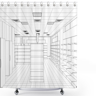 Personality  Interior Contour Visualization, 3D Illustration, Sketch, Outline Shower Curtains