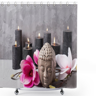 Personality  Still Life With Buddha, Candles And  Magnolia Flowers Shower Curtains