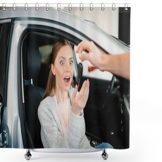 Personality  Excited Woman In New Car Shower Curtains